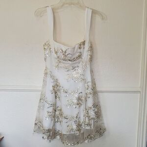 🐤Lucy in the Sky Dress White and Gold Sequin Mini Dress